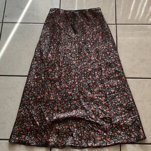 LOFT Black and Red Floral A-Line Skirt
